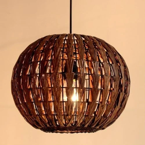 Pendente Faveia - Rattan e Fibra - quarto boho natural