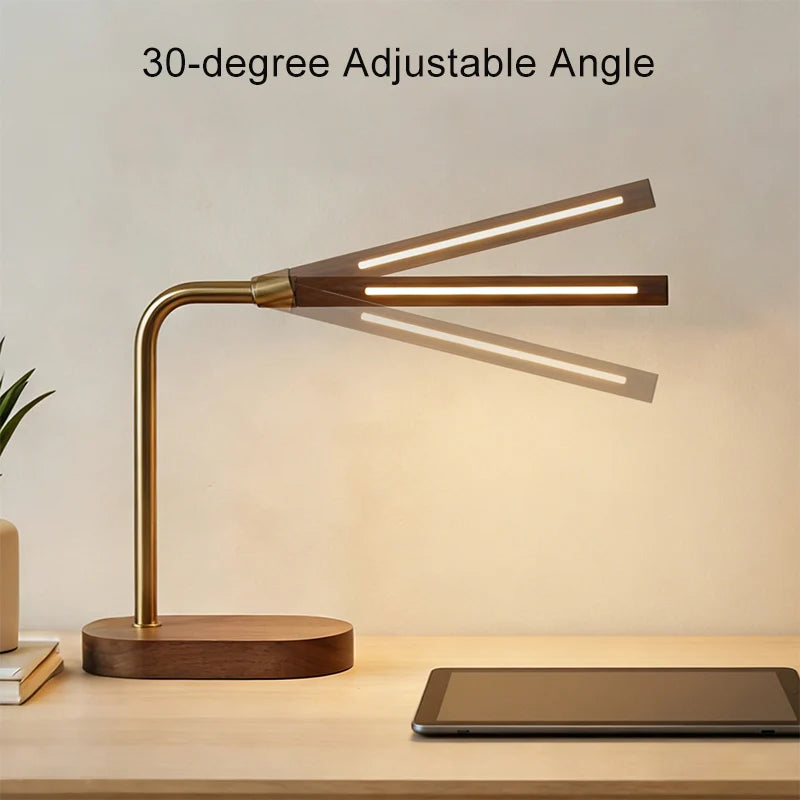 Luminária de Mesa COB Madeira USB com Ângulo Ajustável – Minimalista