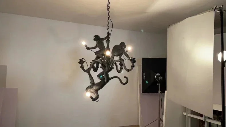 Pendente Nórdico Retrô Corda de Cânhamo Macaco Resina – Quarto e Sala