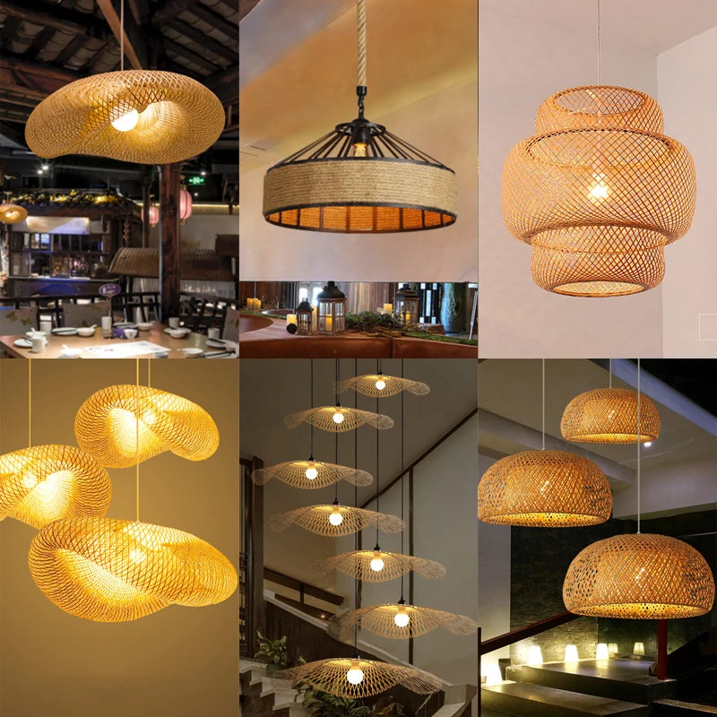 Pendente Eldiina - Rattan e Bambu - bancada gourmet boho natural