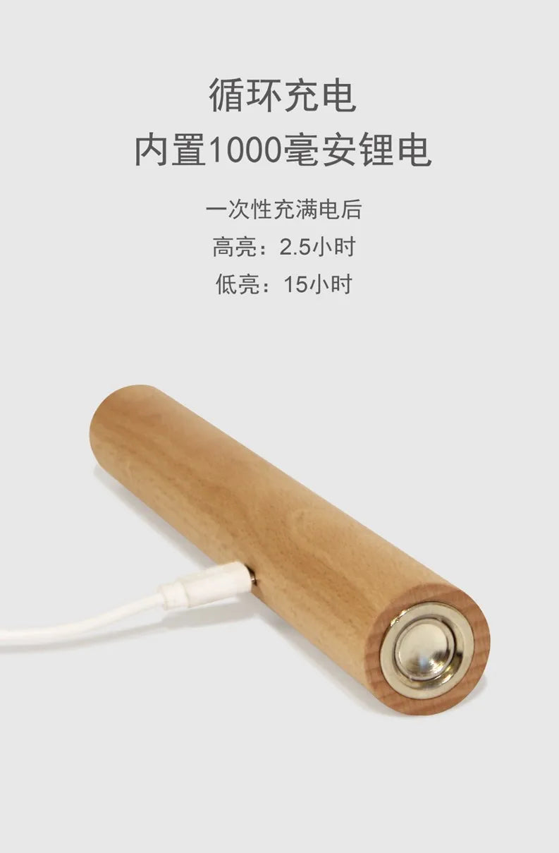 Luminária de Parede Madeira Magnética Girátória 360° USB – Quarto e Sala