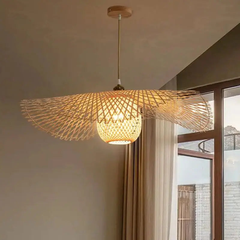 Lustre Boho de Bambu com Design de Folha para Restaurante e Café