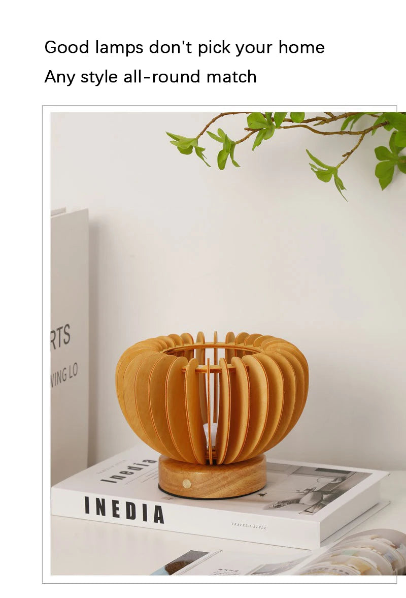 Luminária Nórdica Plissada Madeira USB 220V Arte Quarto