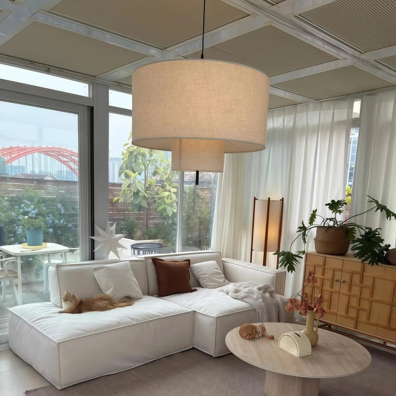 Lustre Vintage em Tecido Creme para Sala e Quarto — E27