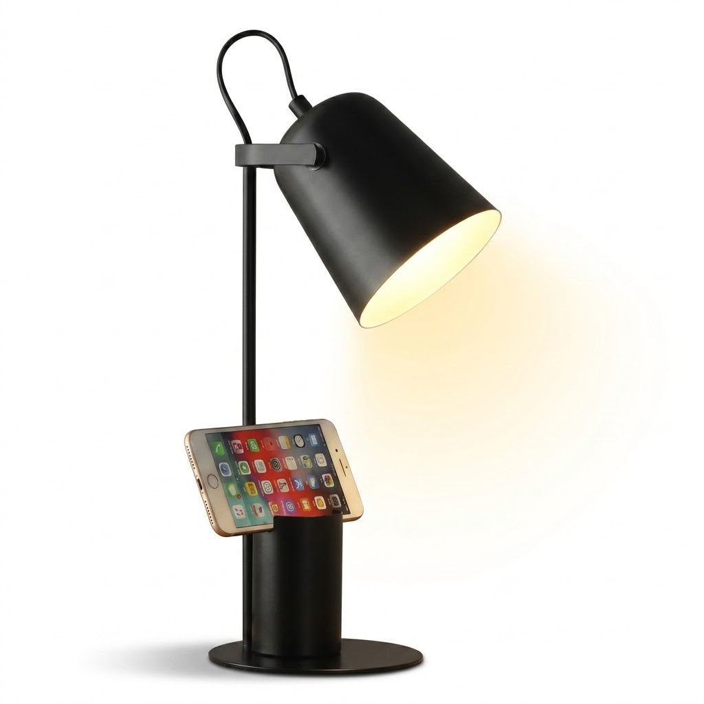 Luminária de Mesa LED com Porta-Caneta e Proteção Ocular – Design Nórdico
