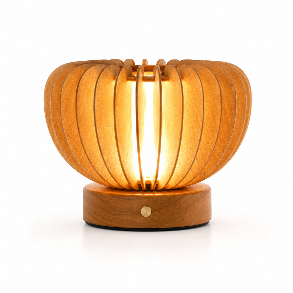 Luminária Nórdica Plissada Madeira USB 220V Arte Quarto