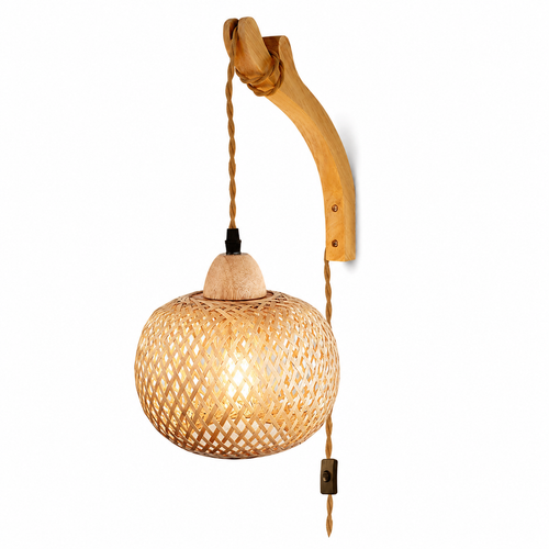 Arandela Avmiina - Rattan e Bambu - parede de destaque boho natural