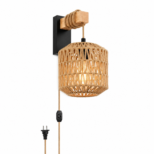 Arandela Avmia - Rattan e Fibra - hall boho natural