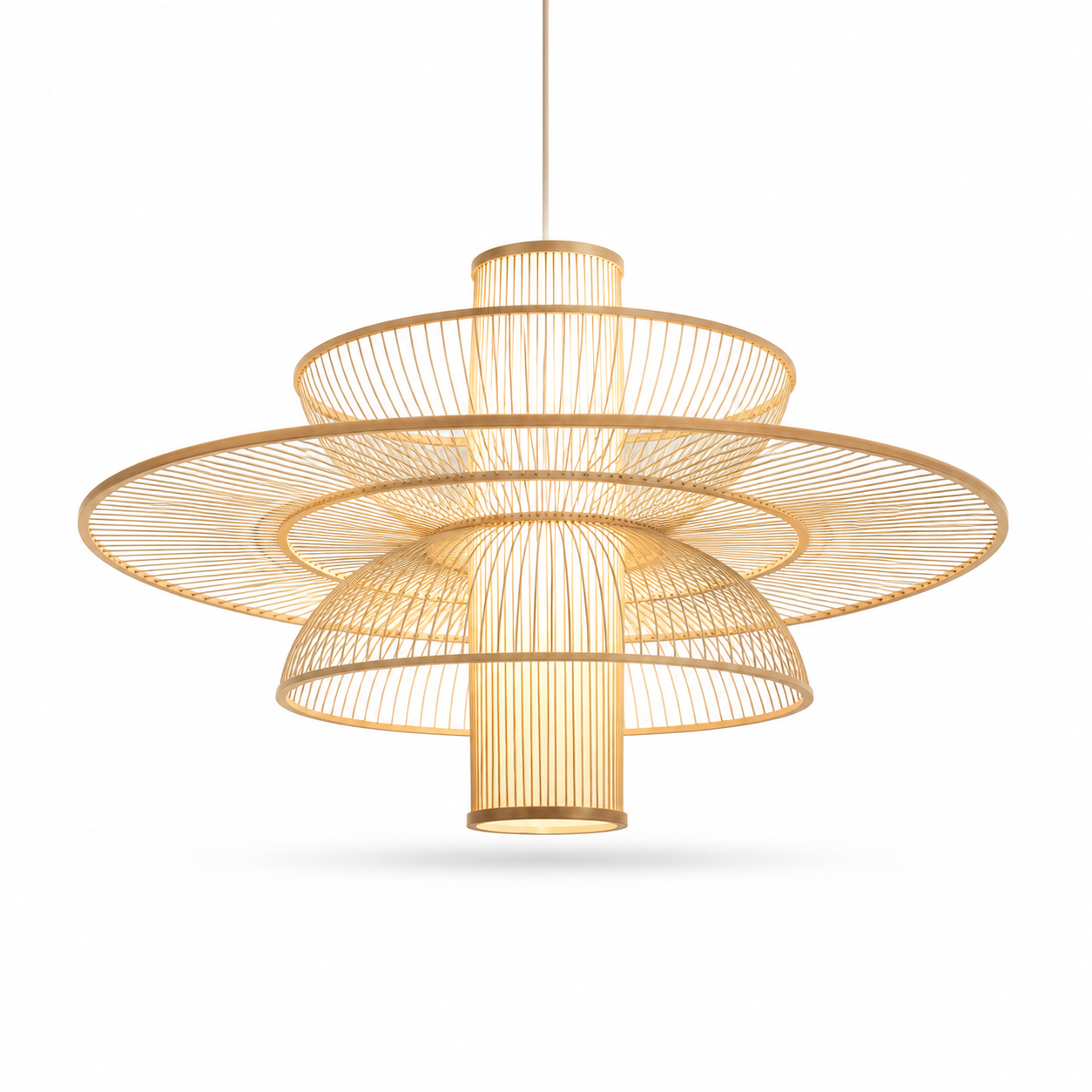 Lustre Artesanal Bambu Trançado para Sala de Chá