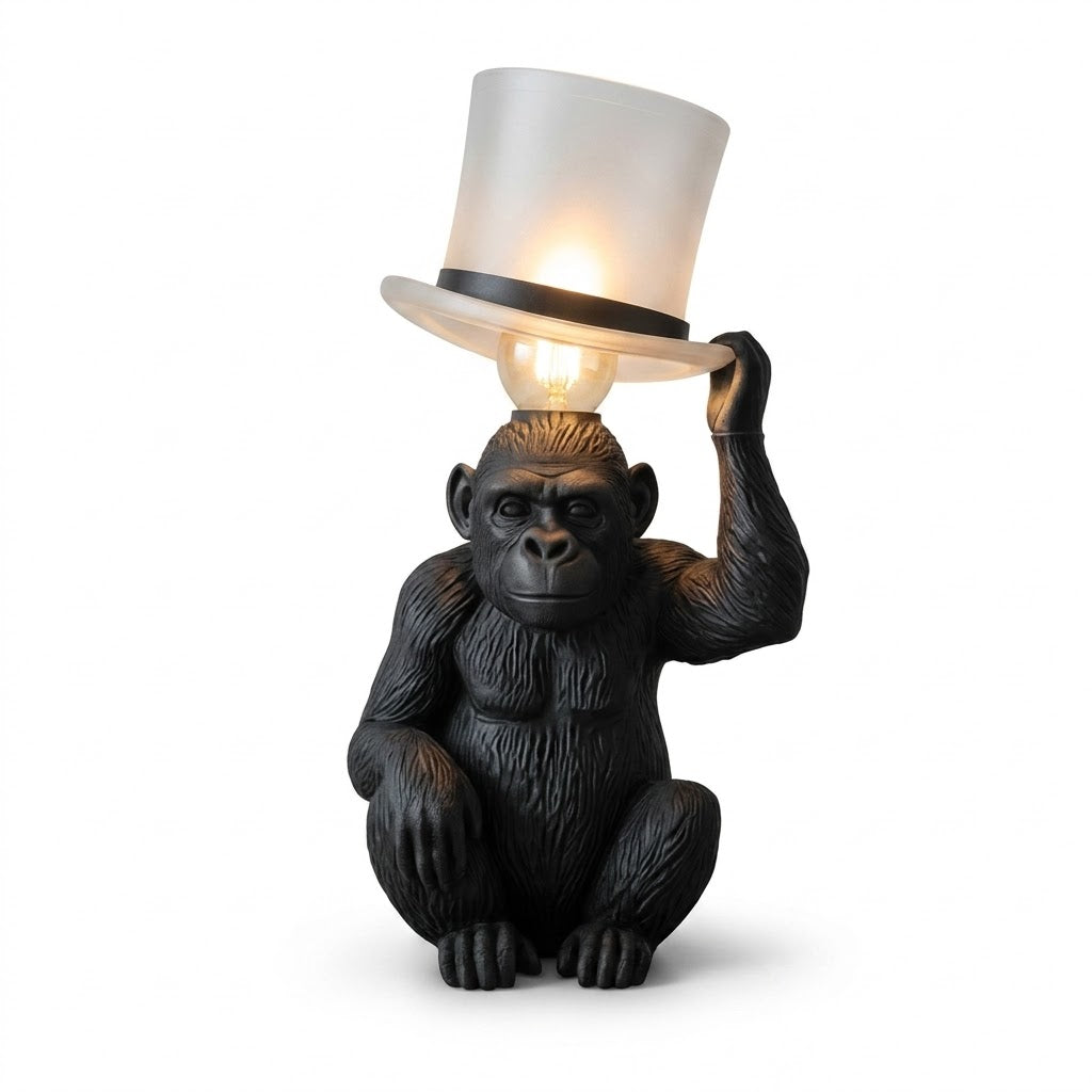 Luminária de Mesa Macaco Cartola Resina – Presente Criativo e Decoração