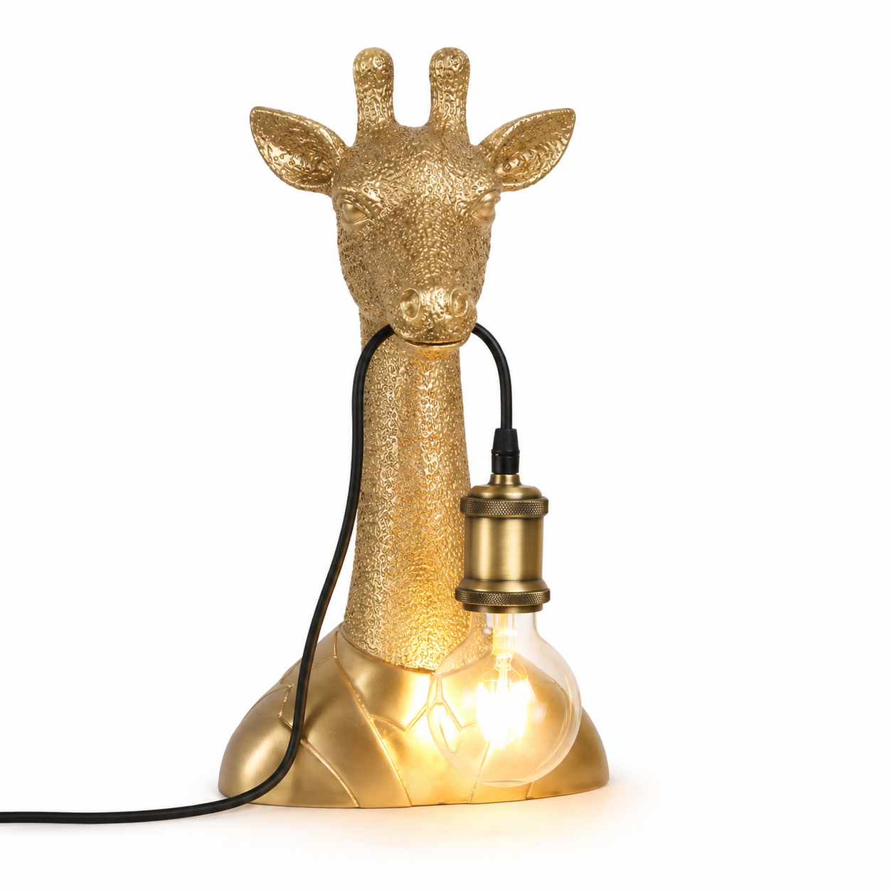 Luminária de Mesa Girafa Resina LED E27 – Decoração Dourada e Infantil
