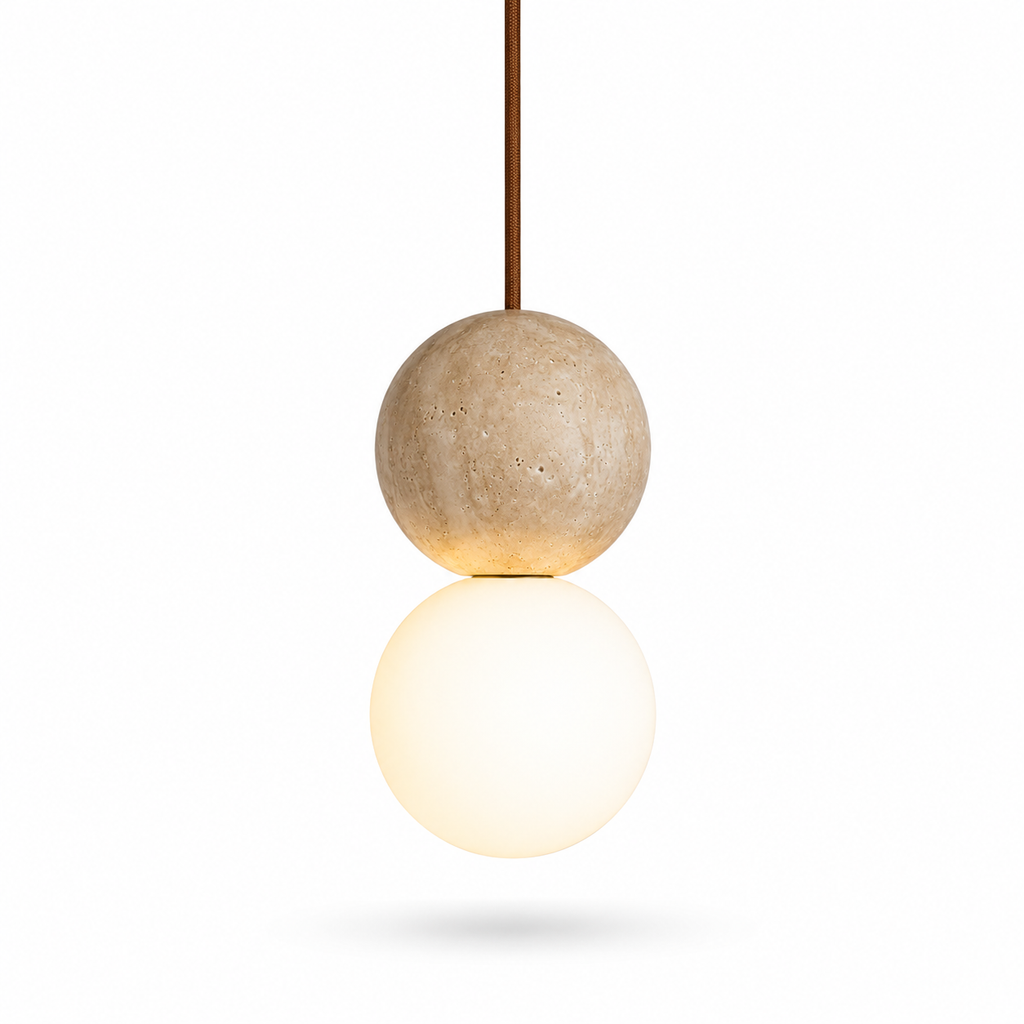 Pendente Esfera Retrô Estilo Pedra Creme LED — Para Quarto e Bar