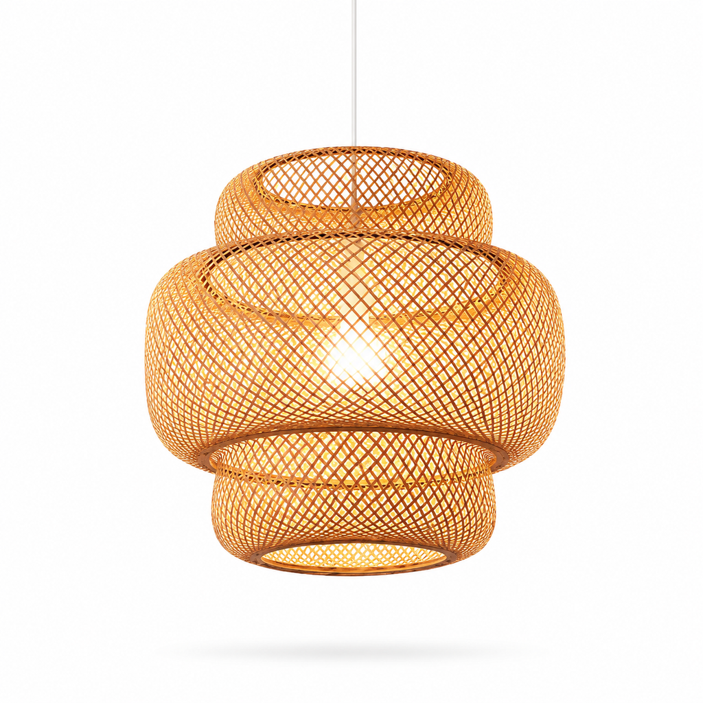 Pendente Eldiina - Rattan e Bambu - bancada gourmet boho natural