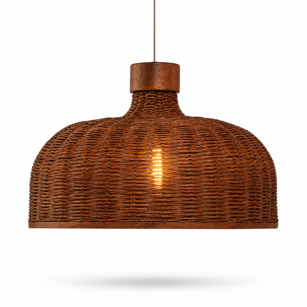 Lustre Artesanal Rattan Cúpula Retrô