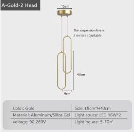 Pendente LED Preto e Dourado