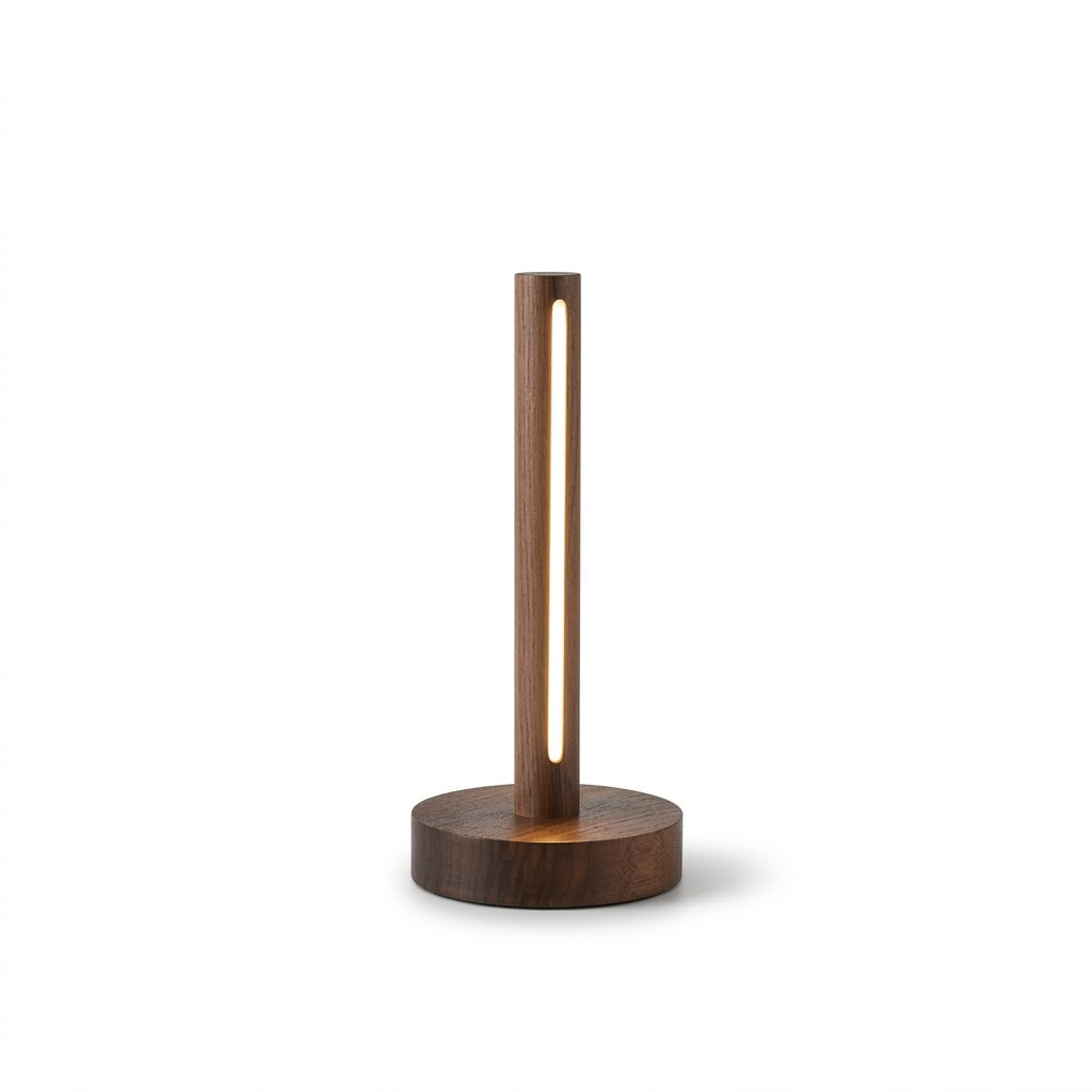 Luminária de Mesa Madeira Natural USB Retrô – Minimalista para Cabeceira