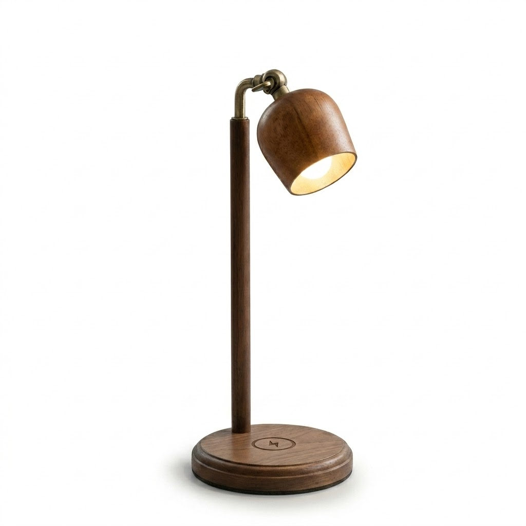 Luminária de Mesa Madeira com Carregador Qi Sem Fio 15W – 3 Cores LED