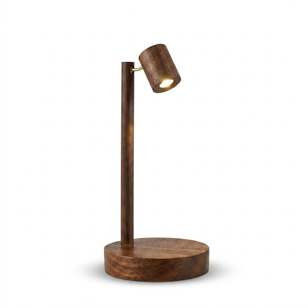 Luminária de Mesa Madeira Retrô com Botão Rotativo LED – Cabeceira