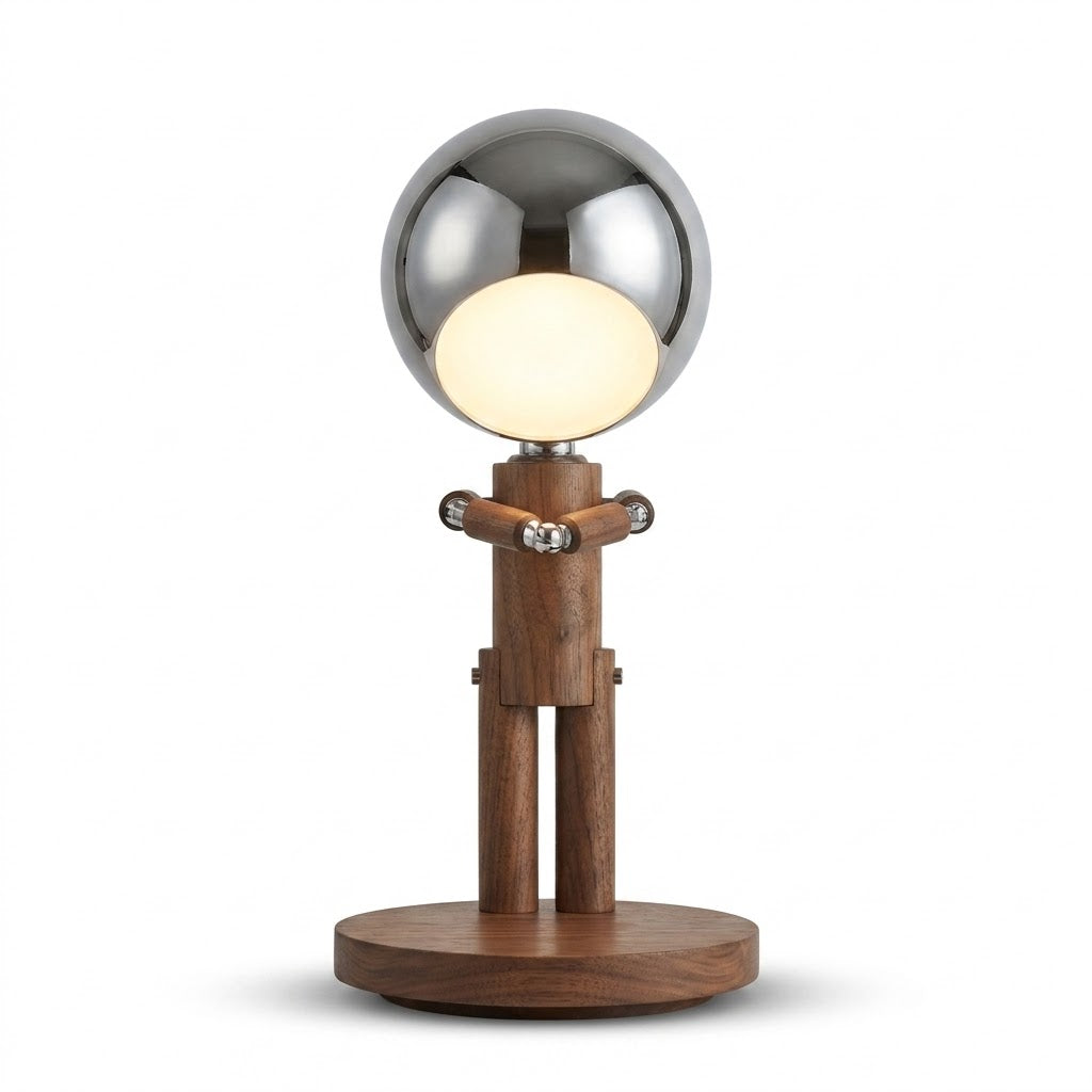 Luminária de Mesa Lua Madeira Recarregável USB – Dimmer Contínuo