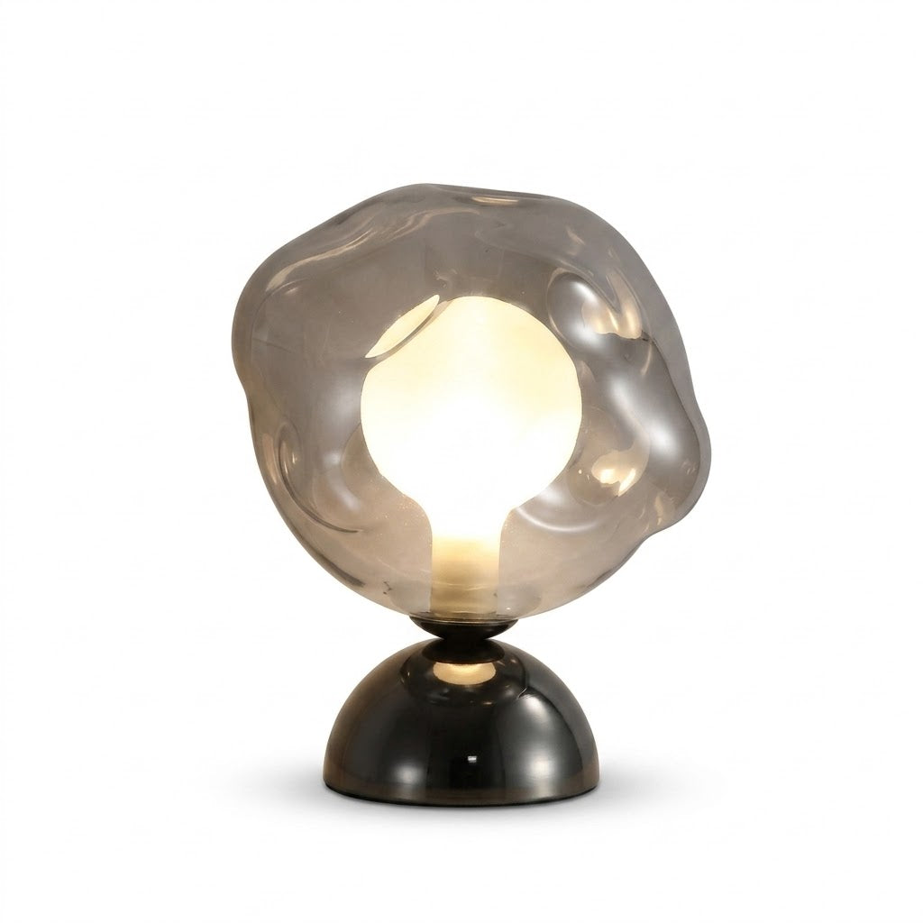 Luminaria de Mesa Armiora - Vidro Texturizado e Metal Escovado - cabeceira escultural